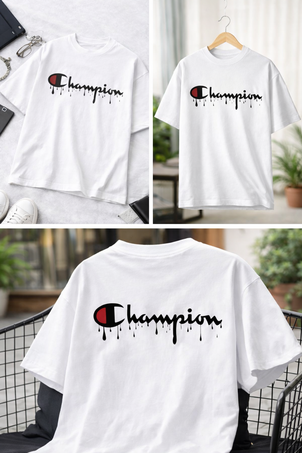 Champion Drip Logo Oversized White T-Shirt”