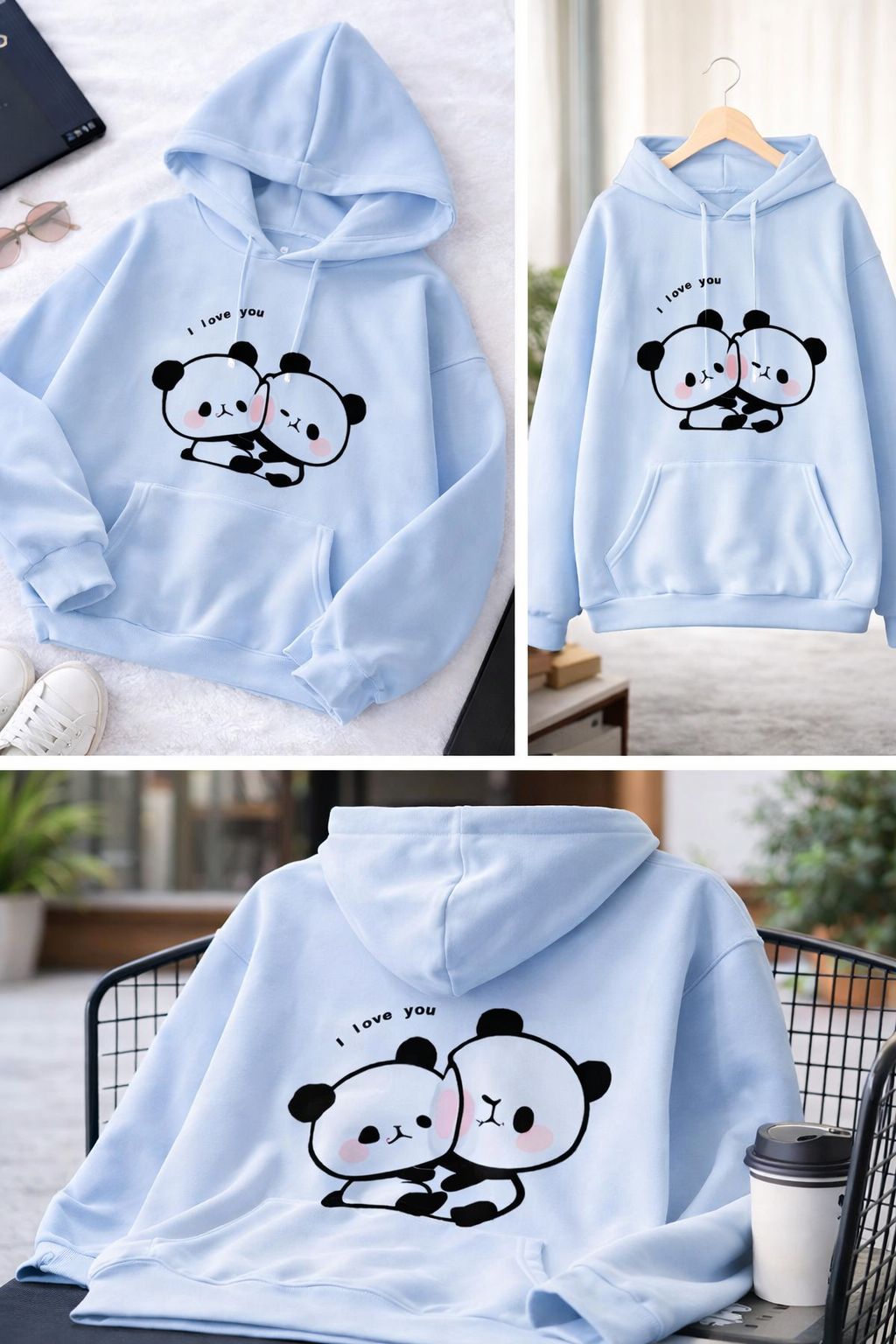 “Cute Panda Love Hoodie – Baby Blue”