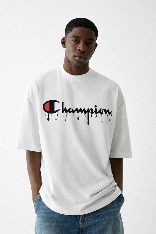 Champion Drip Logo Oversized White T-Shirt”