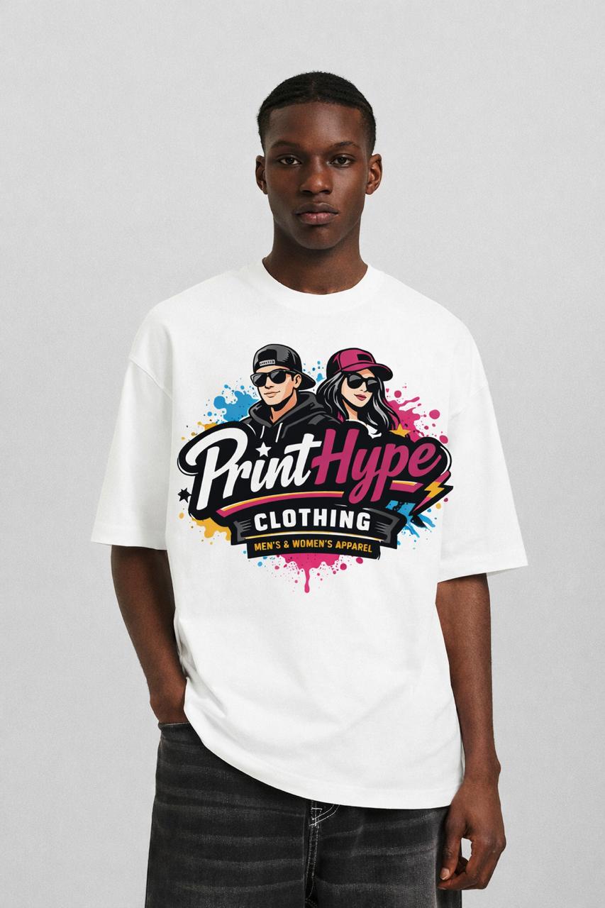 PrintHype Urban Style Graphic T-Shirt – Trendy Oversized White Tee